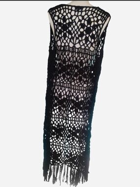 Forever 21 Black Crochet Fringe Vest